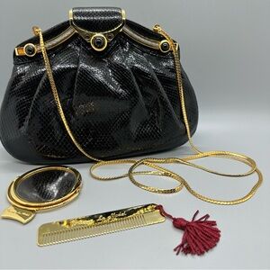 Finesse La Model Black Snakeskin Clutch Convertible to Shoulder Bag